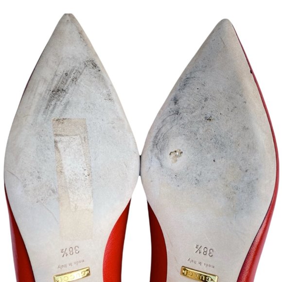 GUCCI Orange Red Oxidation Leather Gloria Kitten Heel Pumps Size 38.5 US 8.5 - Picture 12 of 15